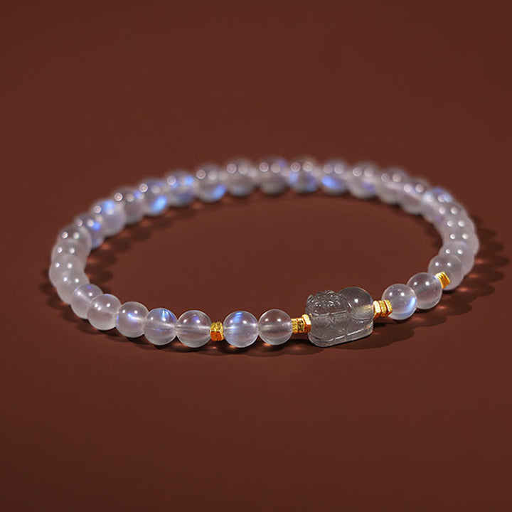 Bracelet de guérison PiXiu en pierre de lune naturelle en argent sterling 925 plaqué or avec Buddha Stones