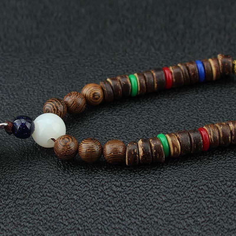 Collier pendentif en bois Vajra Buddha Stones tibétaines Om Mani Padme Hum et rotation de la roue de prière - image 10