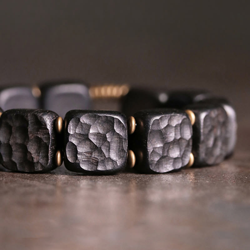 Bracelet en cuivre avec texture rétro en bois d'ébène et Buddha Stones