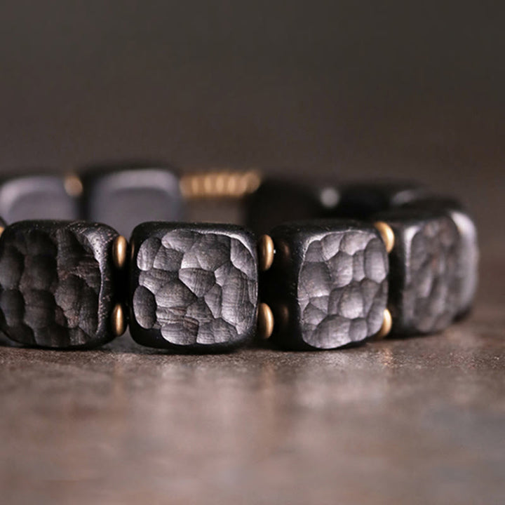 Bracelet en cuivre avec texture rétro en bois d'ébène et Buddha Stones