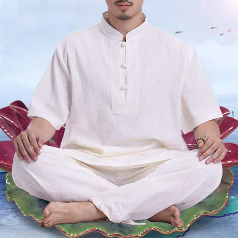 Ensemble de vêtements en coton et lin pour homme Buddha Stones, méditation spirituelle zen, prière - image 1