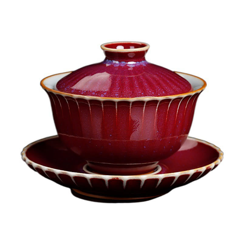 Buddha Stones Rétro Glaçure Changement De Four En Céramique Gaiwan Sancai Tasse À Thé Kung Fu Tasse À Thé Et Soucoupe Avec Couvercle