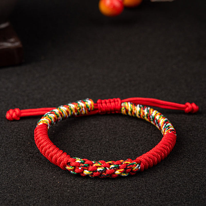Bracelet tressé porte-bonheur en Buddha Stones tibétaines fait à la main avec nœud King Kong coloré
