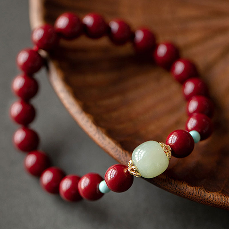 Bracelet porte-bonheur en aventurine verte et cinabre de Buddha Stones