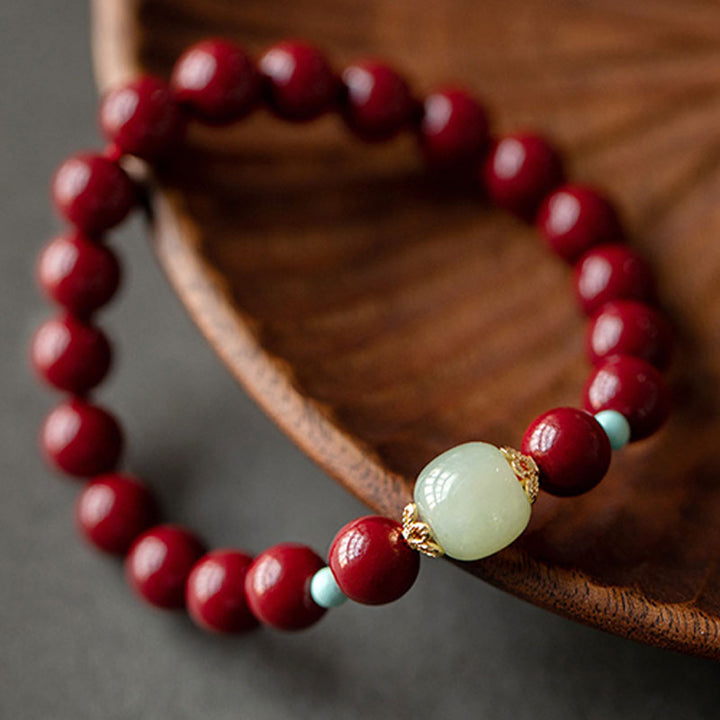 Bracelet porte-bonheur en aventurine verte et cinabre de Buddha Stones
