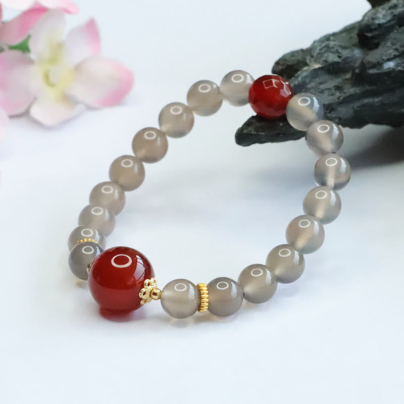 Bracelet Harmonie Agate Rouge Calcédoine Grise Naturelle Buddha Stones