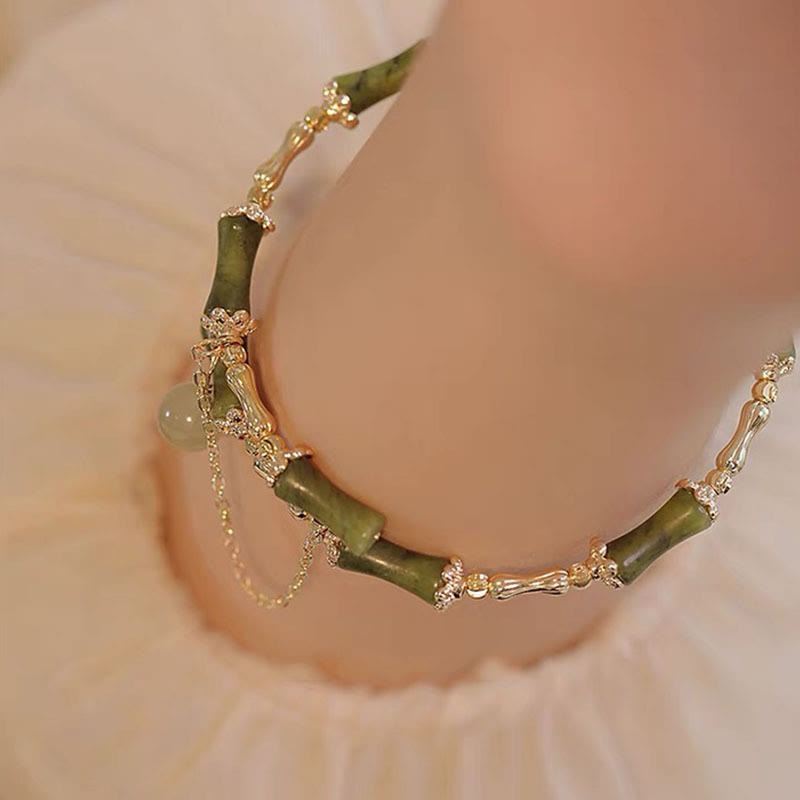 Bracelet porte-bonheur en jade et bambou avec Buddha Stones