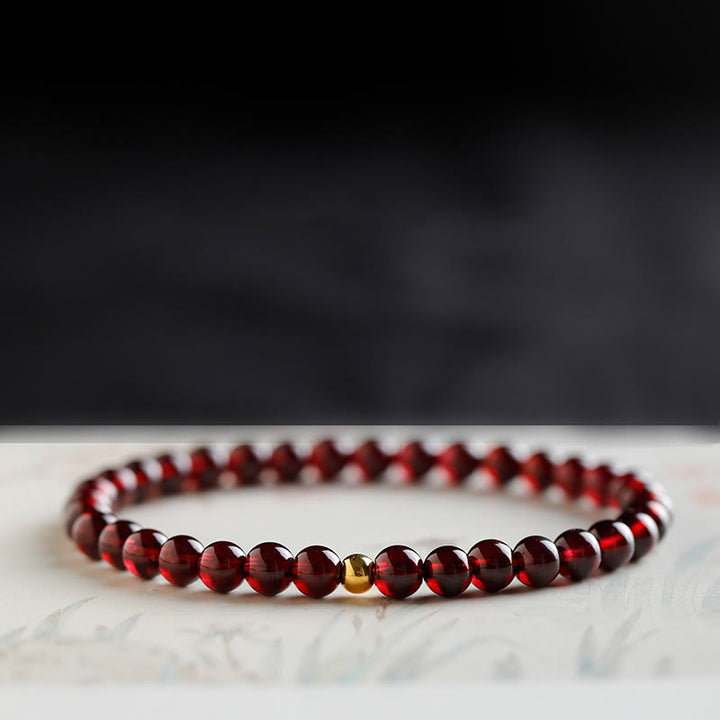 Bracelet de protection en grenat naturel avec poisson koï en or 999 de Buddha Stones - Perle de grenat et d'or de 5 mm - 17 cm - image 11