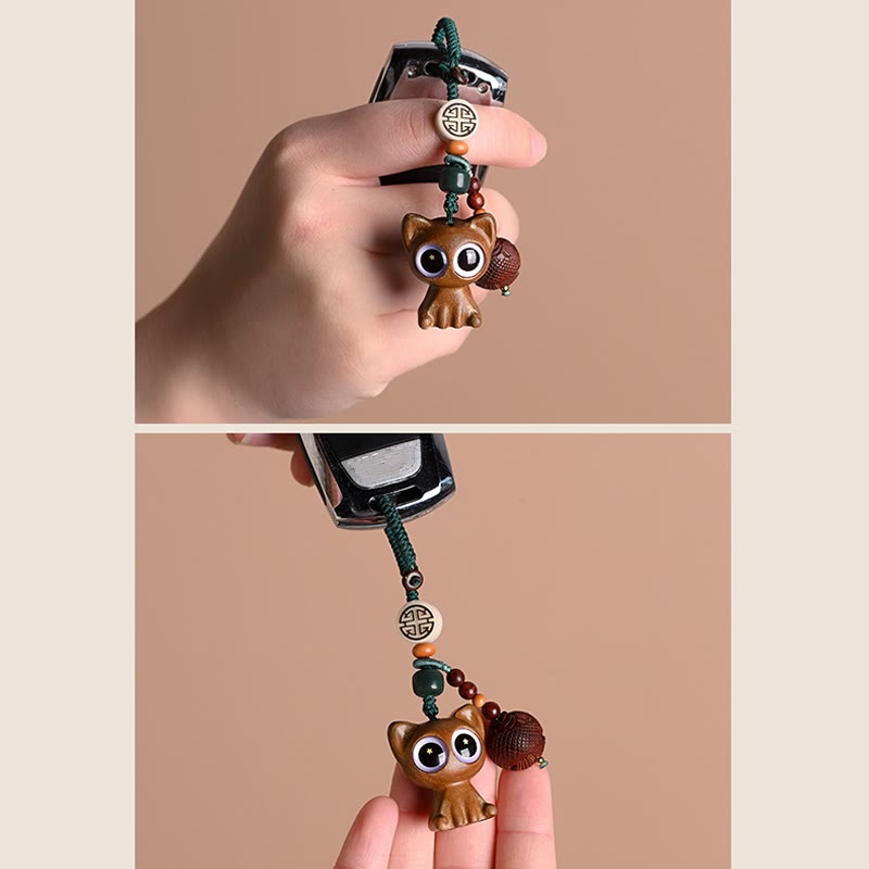 Buddha Stones en bois de santal vert, chat porte-bonheur, poisson koï, décoration à suspendre pour téléphone