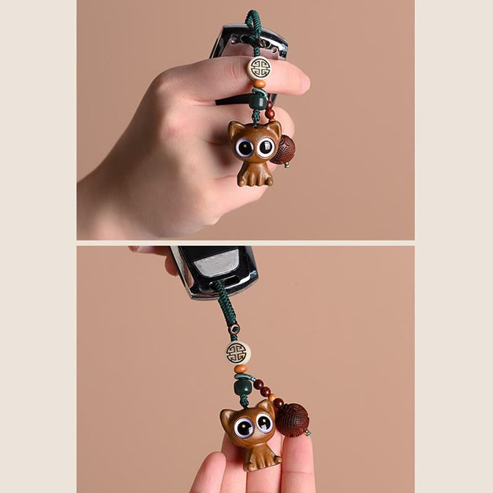 Buddha Stones en bois de santal vert, chat porte-bonheur, poisson koï, décoration à suspendre pour téléphone