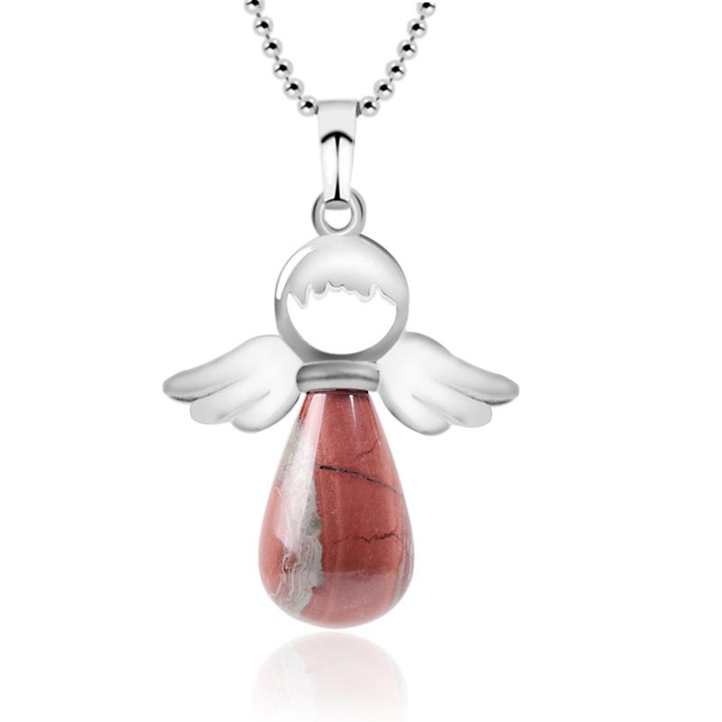 Collier pendentif porte-bonheur en cristal naturel avec petites ailes d'ange de Buddha Stones