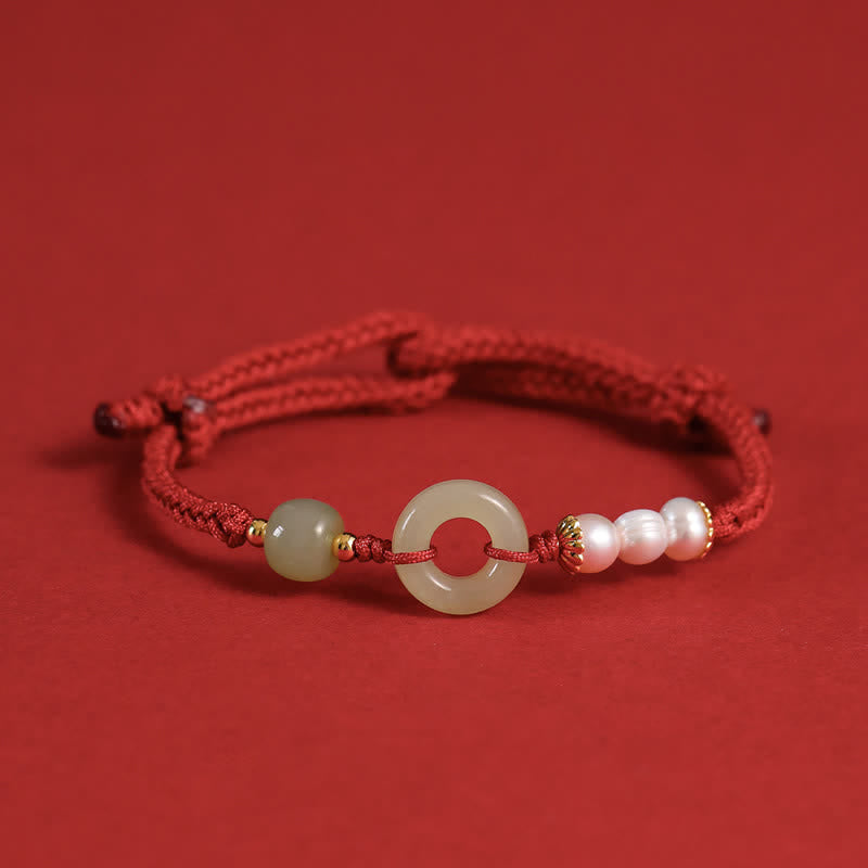 Bracelet porte-bonheur avec boucle de paix et perles de jade Hetian naturelles de Buddha Stones