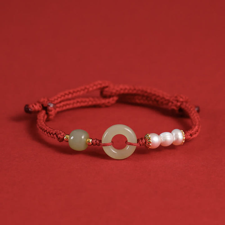 Bracelet porte-bonheur avec boucle de paix et perles de jade Hetian naturelles de Buddha Stones