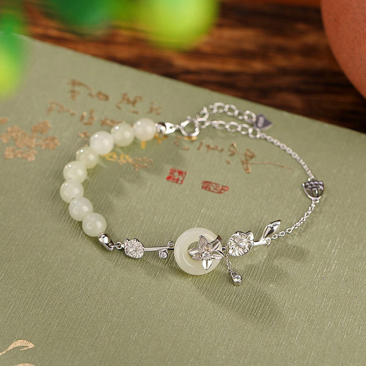 Bracelet chaîne porte-bonheur en argent sterling 925 avec boucle de paix en jade Hetian et Buddha Stones