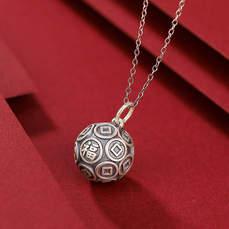 Buddha Stones en argent sterling 990 avec pendentif en forme de pièce de monnaie en cuivre et personnage Fu