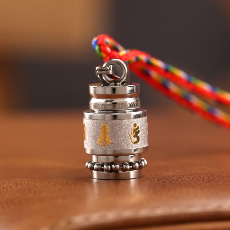 Collier pendentif amulette de sagesse en acier titane avec Buddha Stones tibétaines Om Mani Padme Hum Shurangama Mantra - 1,2 cm * 1,8 cm - Argent - Corde colorée - image 10