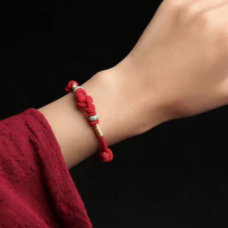 Bracelet tressé pour couple avec cordon rouge en jade et Buddha Stones
