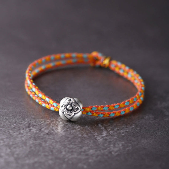 Bracelet tressé multicolore en argent sterling 999 avec pierre porte-bonheur Kaki de Buddha Stones