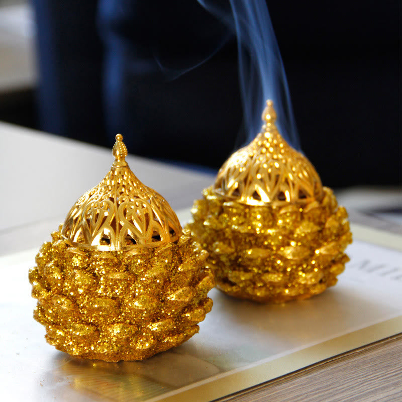 Mini brûleur d'encens à motif de pomme de pin doré pour rituels spirituels, décoration de table pour la maison