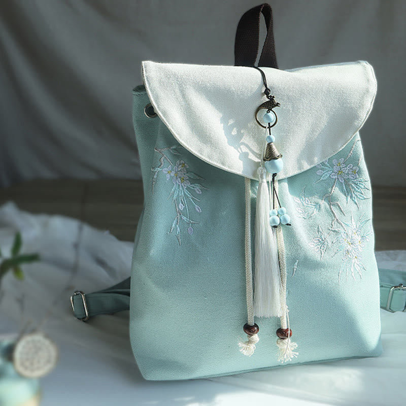 Sac à dos en toile de grande capacité brodé à la main avec Buddha Stones