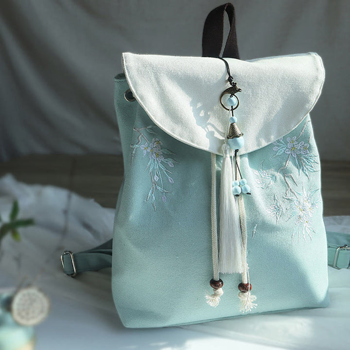 Sac à dos en toile de grande capacité brodé à la main avec Buddha Stones