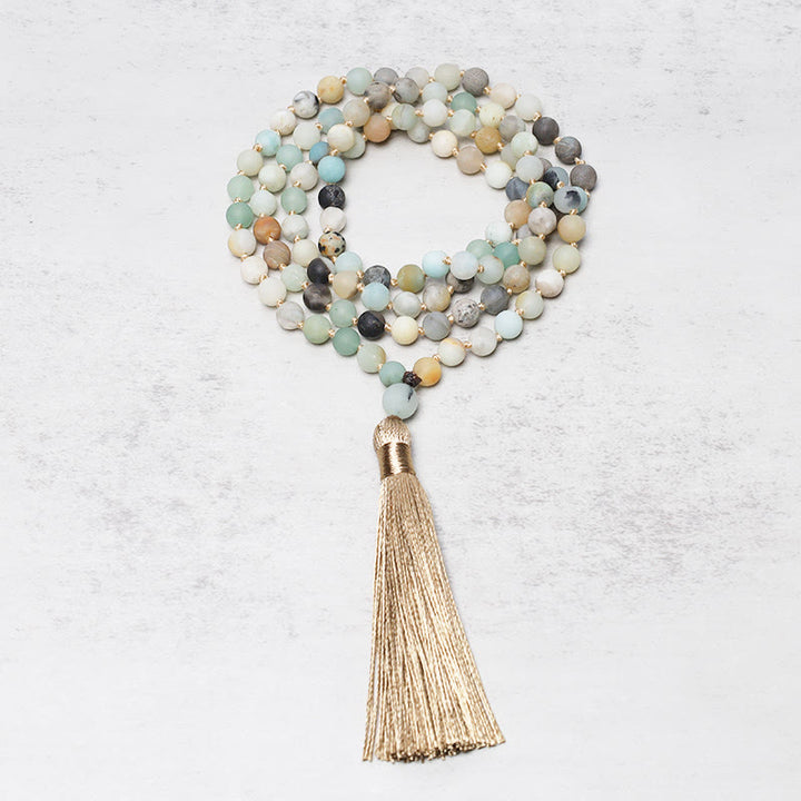 Bracelet Mala à pampilles en 108 perles d'amazonite de Buddha Stones