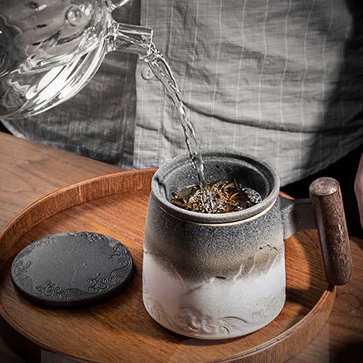 Tasses à thé en céramique vintage Buddha Stones Mountain Sea