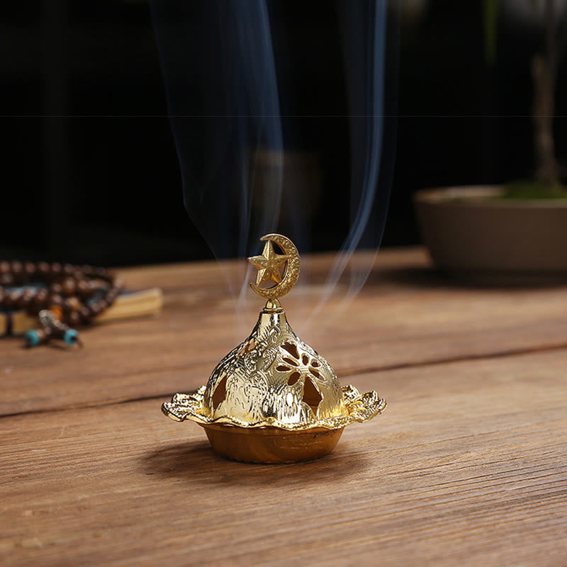 Brûleur d'encens en alliage de métal mini en forme d'étoile en forme de gourde dorée