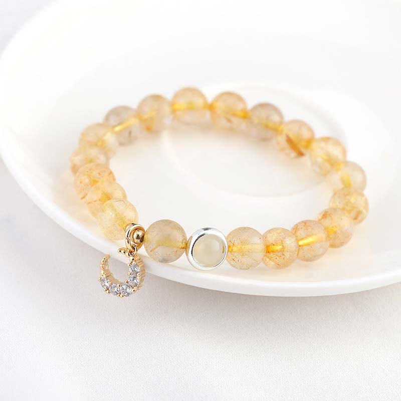 Bracelet porte-bonheur et breloque lune en citrine