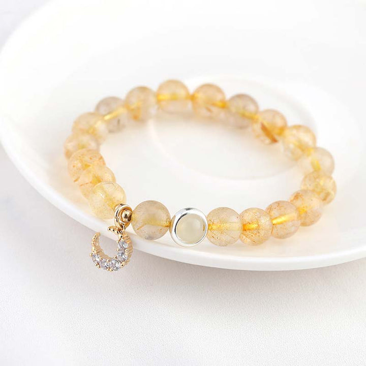Bracelet porte-bonheur et breloque lune en citrine