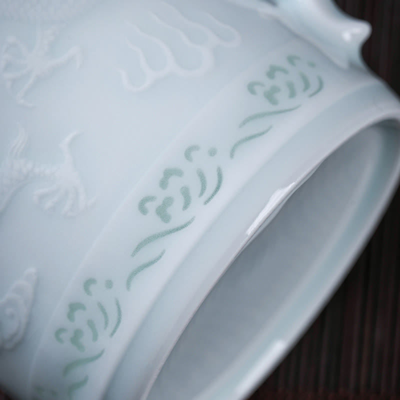 Buddha Stones Jingdezhen Linglong Porcelaine Auspicieux Dragon Phoenix Bateau Voile Douce Tasse à Thé en Céramique Tasses à Thé de Bureau 420 ml