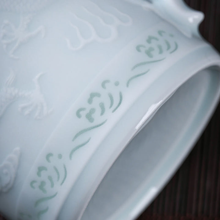 Buddha Stones Jingdezhen Linglong Porcelaine Auspicieux Dragon Phoenix Bateau Voile Douce Tasse à Thé en Céramique Tasses à Thé de Bureau 420 ml