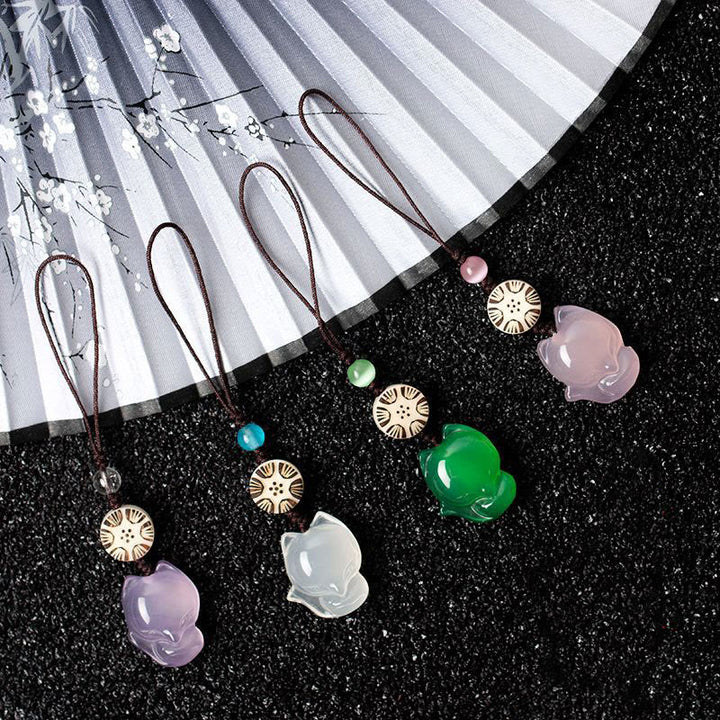 Décoration à suspendre pour téléphone en calcédoine naturelle Fox Harmony