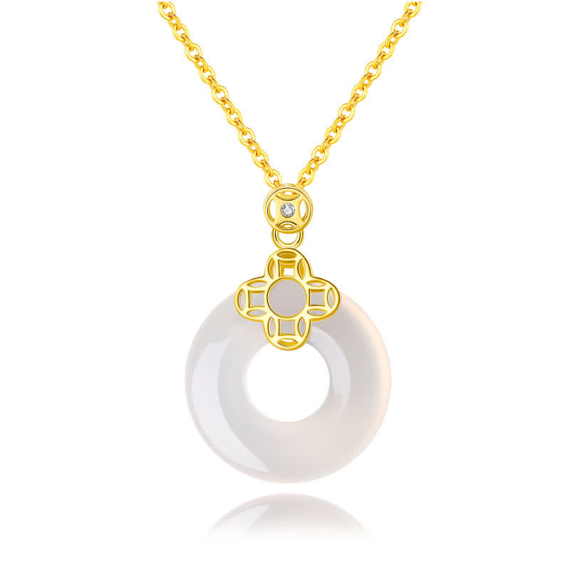 Collier pendentif positif en argent sterling 925 avec boucle de paix et pièce de calcédoine et Buddha Stones