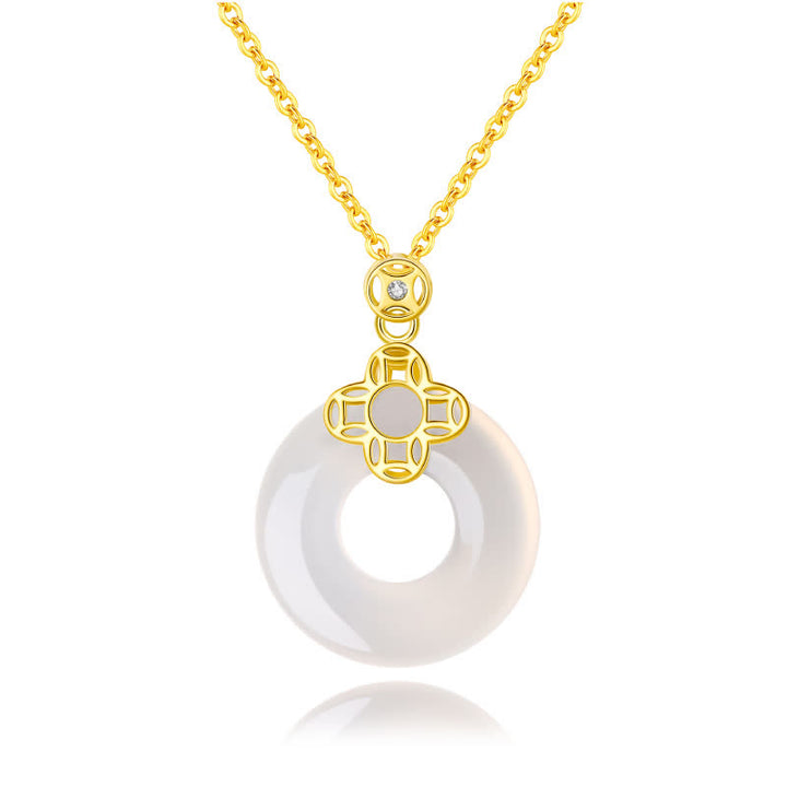Collier pendentif positif en argent sterling 925 avec boucle de paix et pièce de calcédoine et Buddha Stones