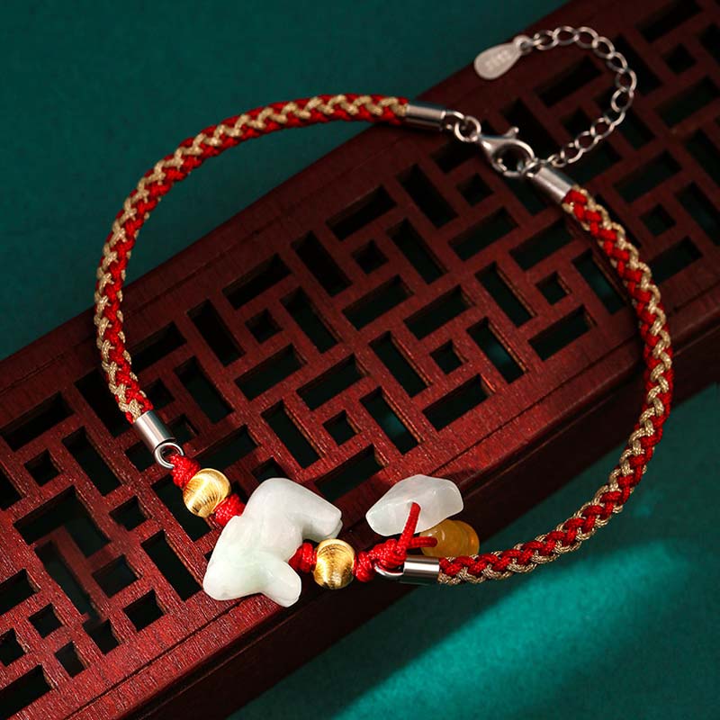 Bracelet de cheville en fil rouge avec Buddha Stones et signe du zodiaque chinois