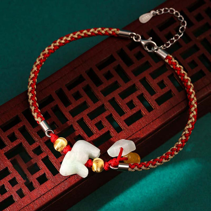 Bracelet de cheville en fil rouge avec Buddha Stones et signe du zodiaque chinois