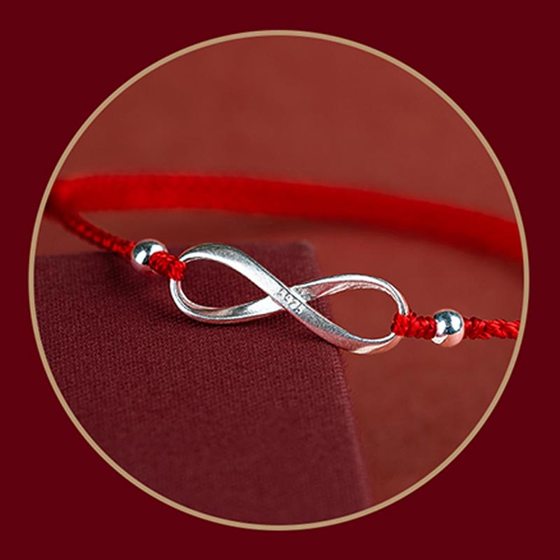 Bracelet de cheville en argent sterling 925 Buddha Stones et nœud sans fin, protection, chance, cordon rouge