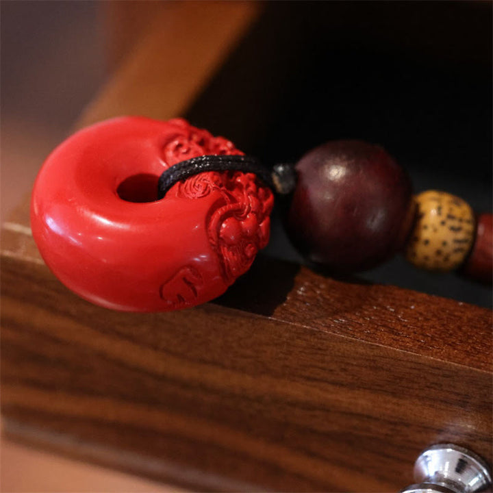 Porte-clés de voiture avec boucle de paix en cinabre naturel PiXiu en Buddha Stones