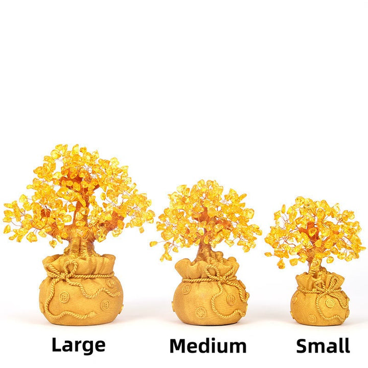 Buddha Stones Citrine naturelle Ornement de pierre précieuse pour arbre à argent - Feng Shui pour la prospérité