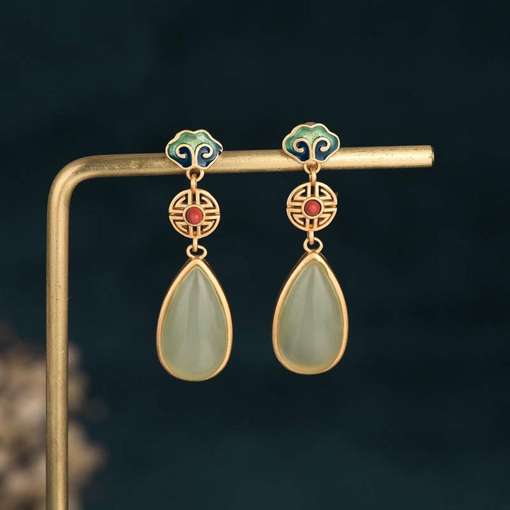 Boucles d'oreilles Buddha Stones FengShui Jade Double Happiness Fortune