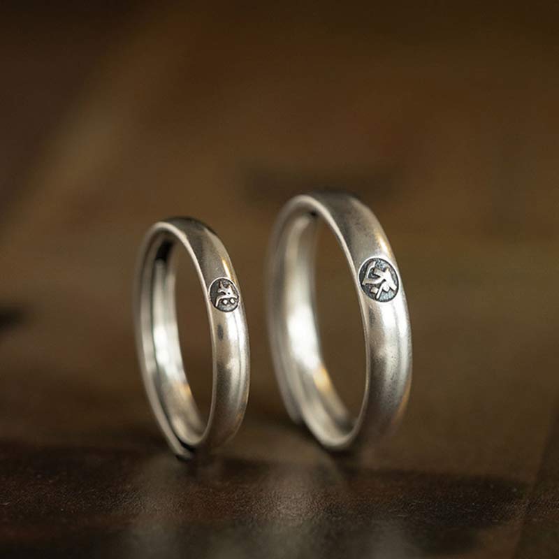 Bague couple en argent sterling 925 Buddha Stones et bénédiction du zodiaque chinois - image 2