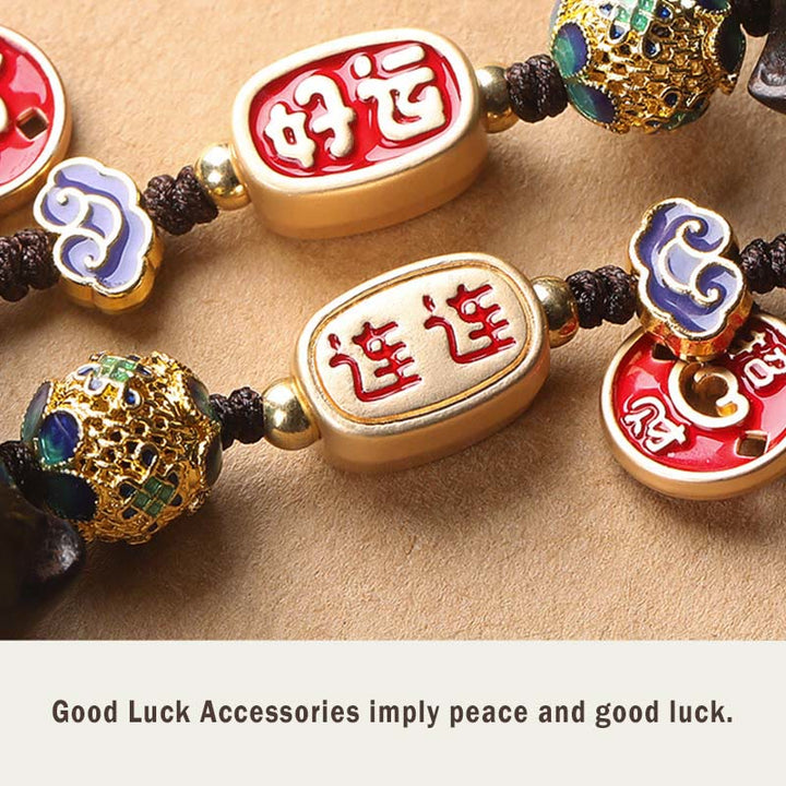 Porte-clés en bois d'ébène avec Buddha Stones, chat porte-bonheur, nuage de bon augure, paix, décoration à suspendre pour téléphone - image 13