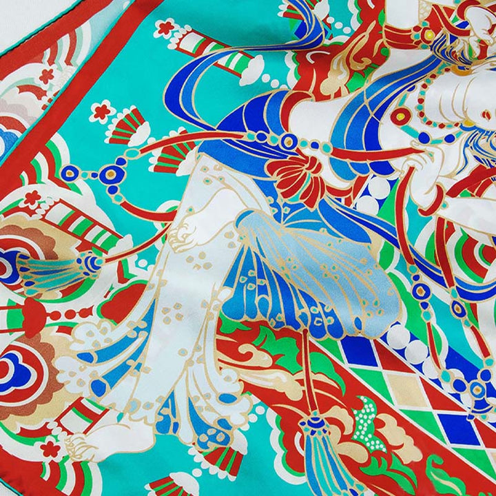 Écharpe en soie de mûrier 100 % Buddha Stones et musiciens de Dunhuang jouant des fresques Châle en soie Dunhuang de qualité supérieure 6A