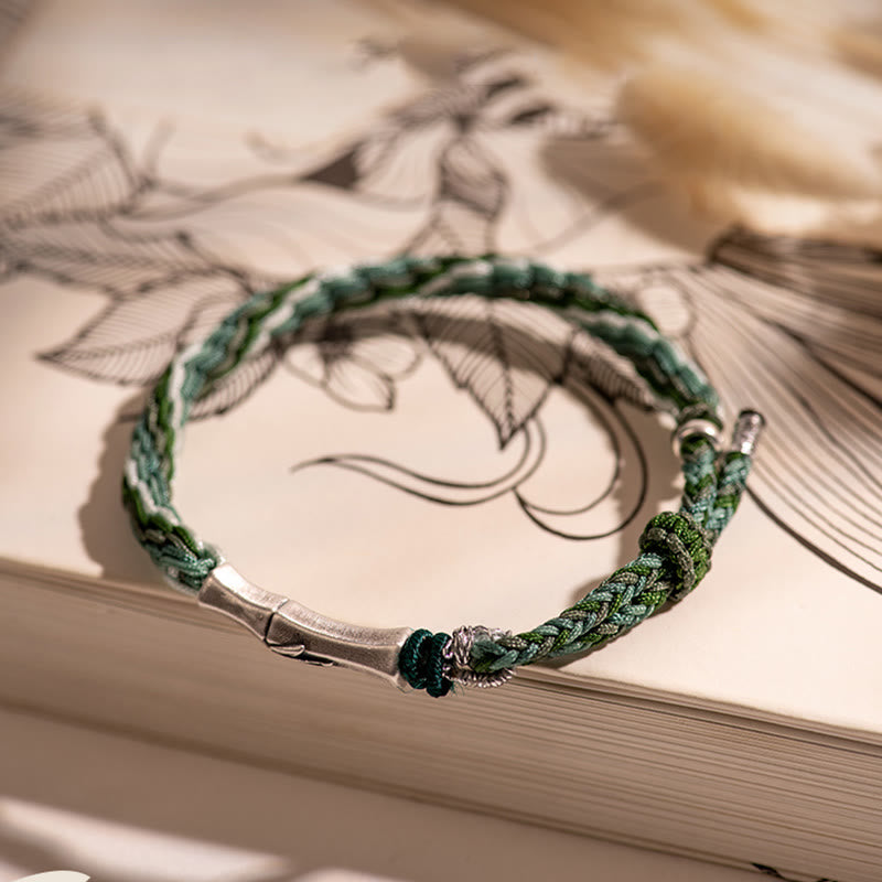 Bracelet en argent sterling 925 avec cordon de protection et nœud de réincarnation en bambou