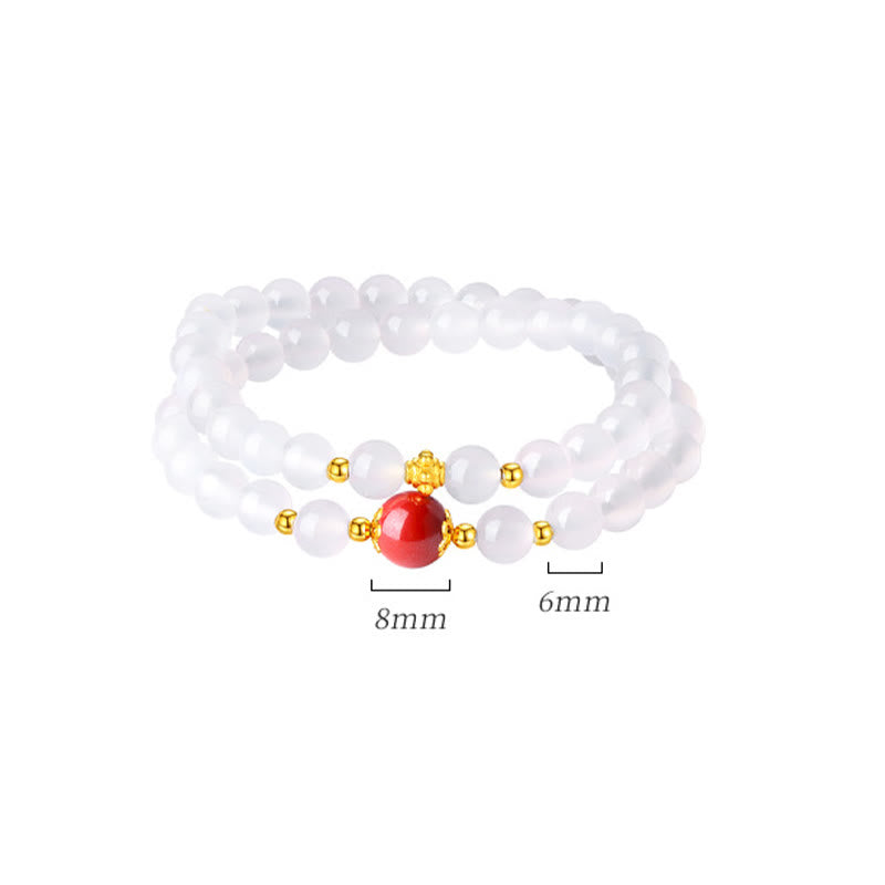 Bracelet de protection double tour en argent sterling 925 et agate blanche naturelle de Buddha Stones
