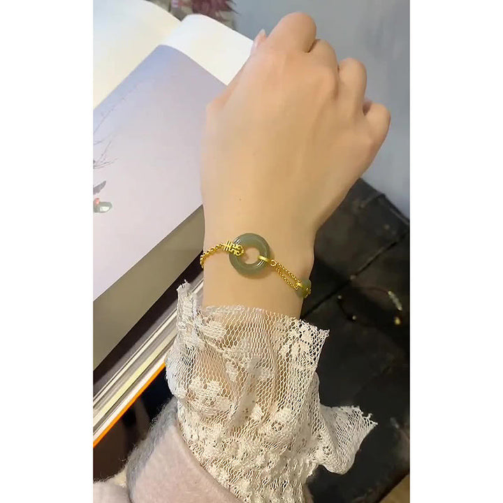 Bracelet en chaîne de prospérité propice avec boucle de paix en jade ronde et Buddha Stones