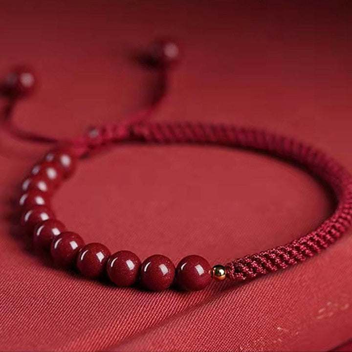 Bracelet en corde de bénédiction avec nœud King Kong en cinabre naturel et Buddha Stones