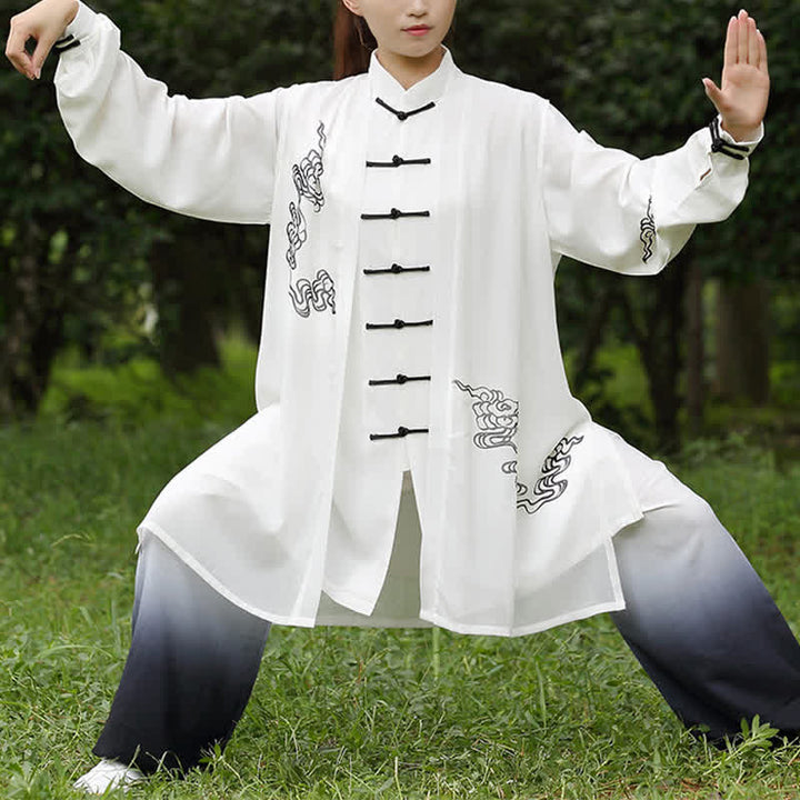 Ensemble de vêtements pour femmes Buddha Stones, nuages de bon augure, dégradé de méditation, prière, pratique spirituelle du Tai Chi et du Qigong