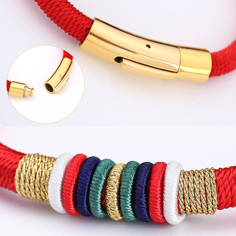 Bracelet tressé tibétain fait main en Buddha Stones avec nœud King Kong coloré et cinq éléments porte-bonheur